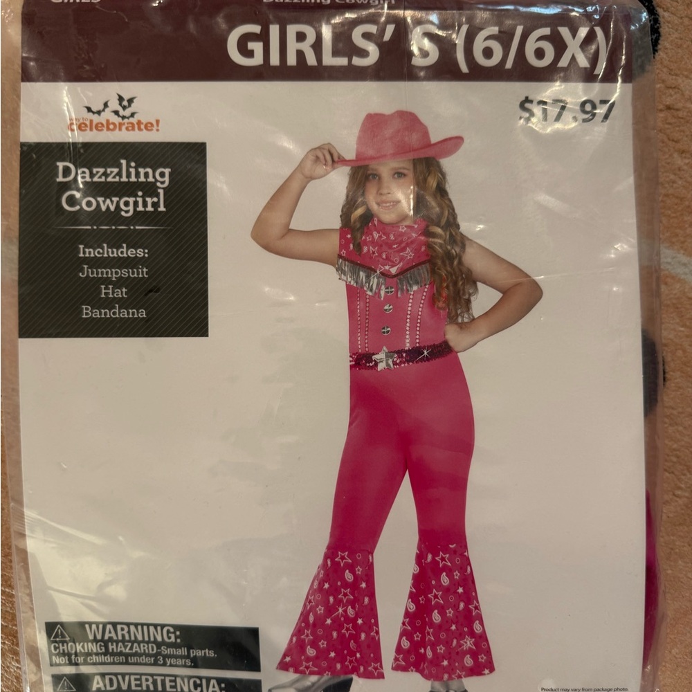 Girls' Dazzling Cowgirl Costume - Pink (Size 6/6X)